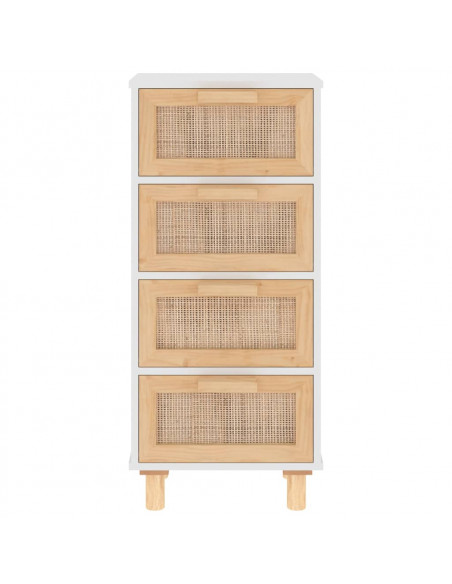 Credenza Bianca 40x30x90cm Legno Massello Pino Rattan Naturale