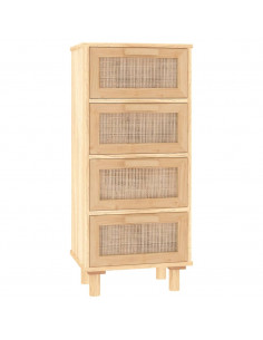 Credenza Marrone 40x30x90cm Legno Massello Pino Rattan Naturale 2