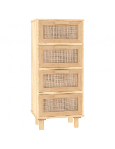 Credenza Marrone 40x30x90cm Legno Massello Pino Rattan Naturale