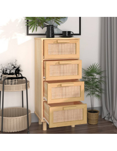 Credenza Marrone 40x30x90cm Legno Massello Pino Rattan Naturale