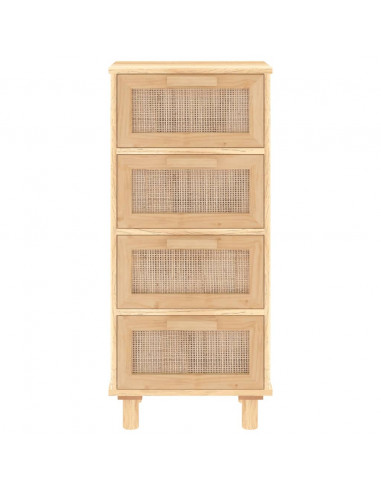 Credenza Marrone 40x30x90cm Legno Massello Pino Rattan Naturale