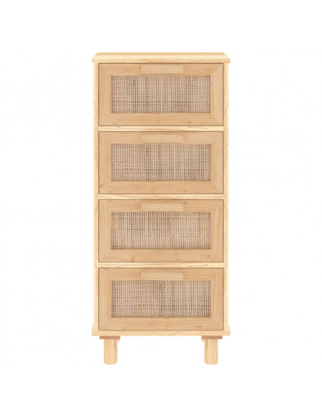 Credenza Marrone 40x30x90cm Legno Massello Pino Rattan Naturale