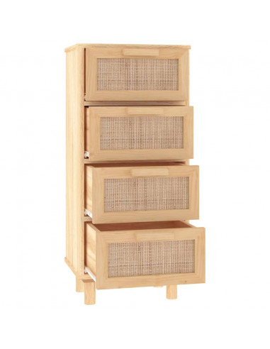 Credenza Marrone 40x30x90cm Legno Massello Pino Rattan Naturale