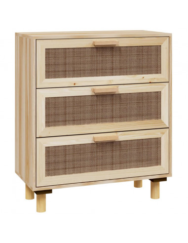 Credenza Marrone 60x30x70cm Legno Massello Pino Rattan Naturale