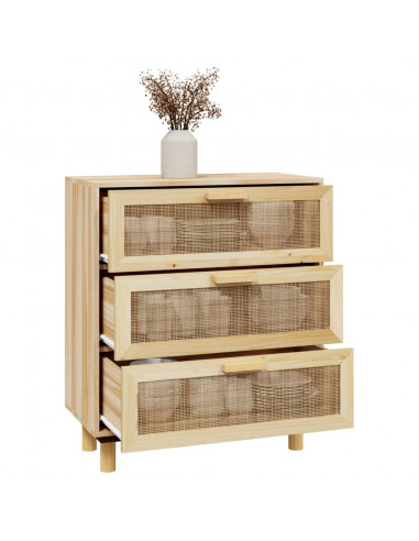 Credenza Marrone 60x30x70cm Legno Massello Pino Rattan Naturale
