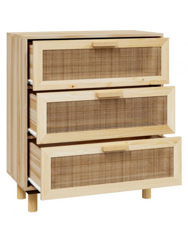 Credenza Marrone 60x30x70cm Legno Massello Pino Rattan Naturale