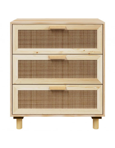 Credenza Marrone 60x30x70cm Legno Massello Pino Rattan Naturale