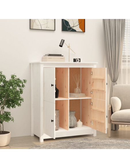 Credenza Bianca 83x41,5x100 cm in Legno Massello di Pino