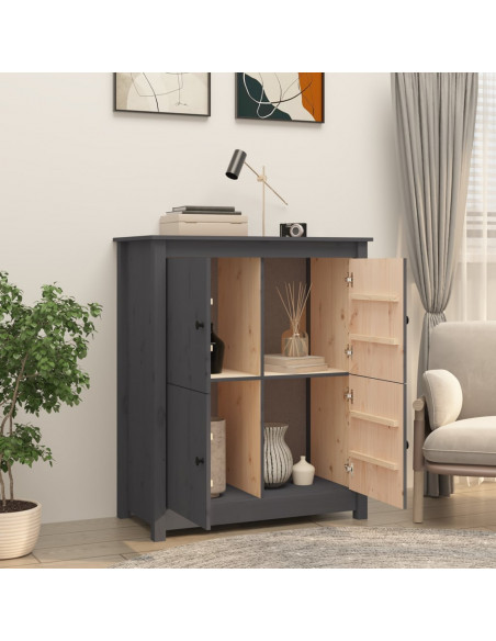 Credenza Grigia 83x41,5x100 cm in Legno Massello di Pino