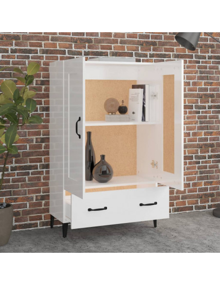 Credenza Bianco Lucido 70x31x115 cm in Legno Multistrato