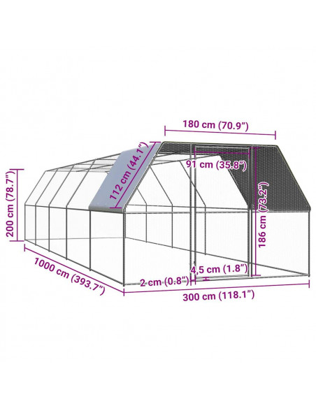 Gabbia per Polli 3x10x2 m in Acciaio Zincato