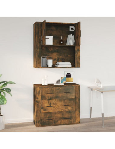 Armadietto a Muro Rovere Fumo 80x33x80 cm in Legno Multistrato