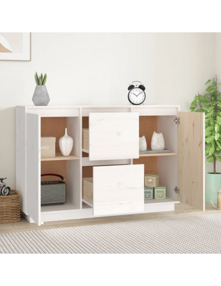 Credenza Bianca 111x34x75 cm in Legno Massello di Pino