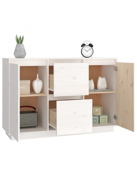 Credenza Bianca 111x34x75 cm in Legno Massello di Pino