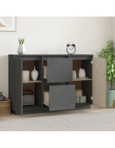 Credenza Grigia 111x34x75 cm in Legno Massello di Pino
