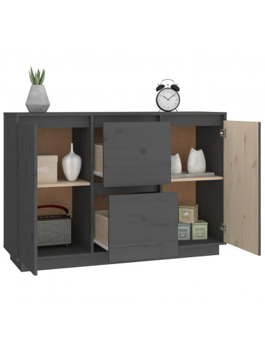 Credenza Grigia 111x34x75 cm in Legno Massello di Pino