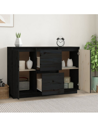 Credenza Nera 111x34x75 cm in Legno Massello di Pino