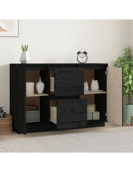 Credenza Nera 111x34x75 cm in Legno Massello di Pino