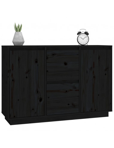 Credenza Nera 111x34x75 cm in Legno Massello di Pino