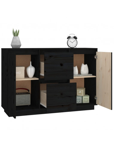Credenza Nera 111x34x75 cm in Legno Massello di Pino