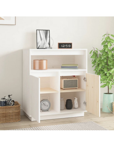 Credenza Bianca 70x34x80 cm in Legno Massello di Pino