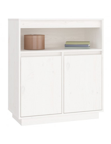 Credenza Bianca 70x34x80 cm in Legno Massello di Pino