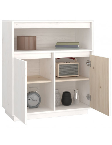Credenza Bianca 70x34x80 cm in Legno Massello di Pino