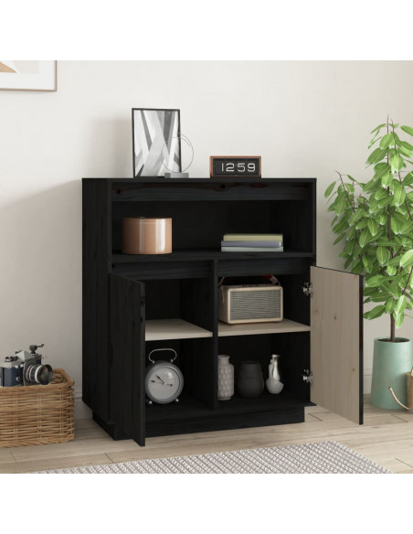 Credenza Nera 70x34x80 cm in Legno Massello di Pino