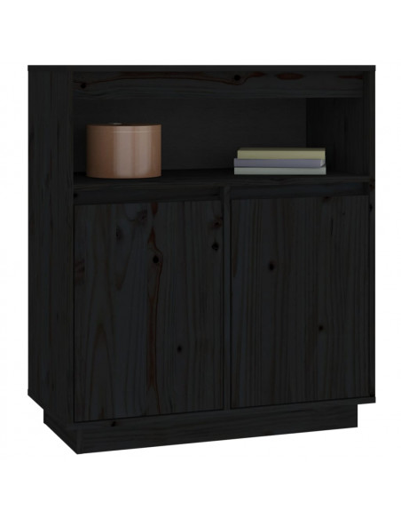Credenza Nera 70x34x80 cm in Legno Massello di Pino