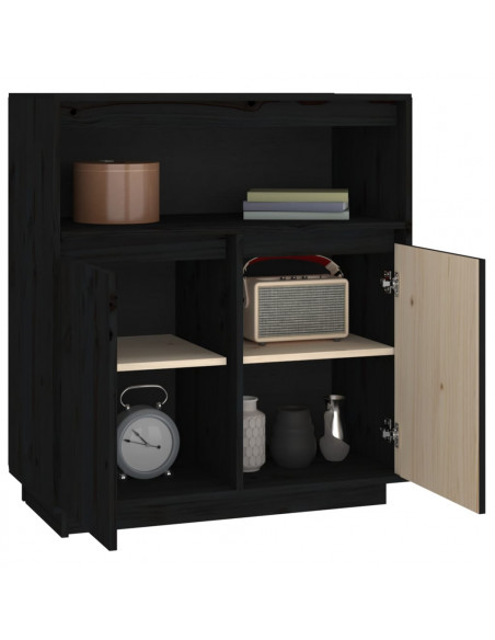 Credenza Nera 70x34x80 cm in Legno Massello di Pino