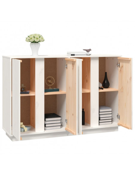 Credenza Bianca 120x35x80 cm in Legno Massello di Pino