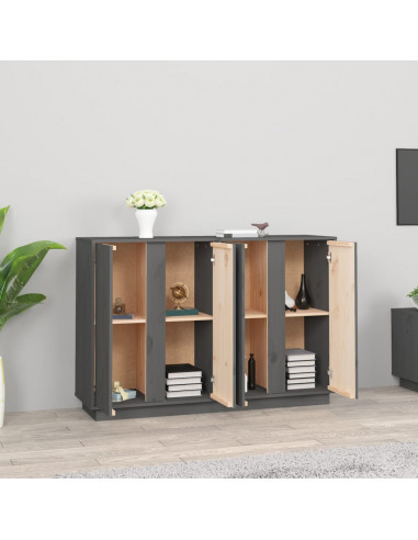 Credenza Grigia 120x35x80 cm in Legno Massello di Pino