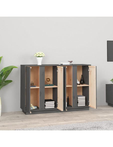 Credenza Grigia 120x35x80 cm in Legno Massello di Pino