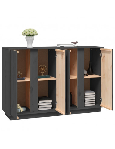 Credenza Grigia 120x35x80 cm in Legno Massello di Pino