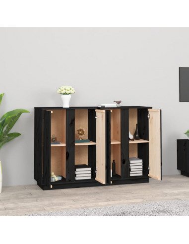 Credenza Nera 120x35x80 cm in Legno Massello di Pino