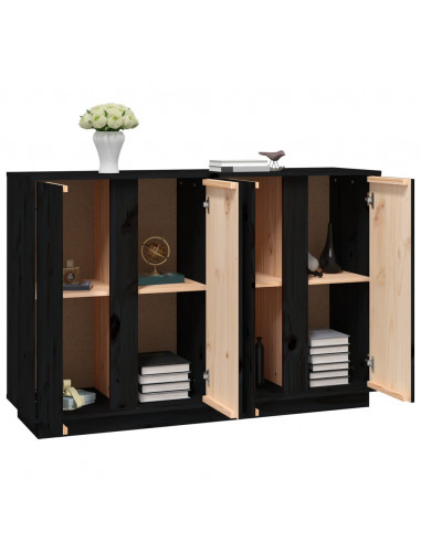 Credenza Nera 120x35x80 cm in Legno Massello di Pino