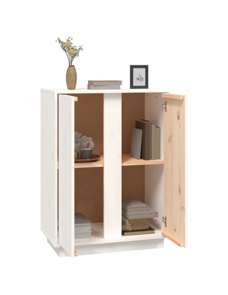 Credenza Bianca 60x35x80 cm in Legno Massello di Pino