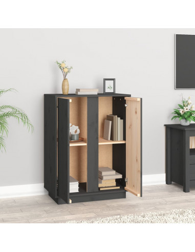Credenza Grigia 60x35x80 cm in Legno Massello di Pino