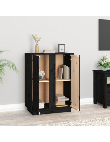 Credenza Nera 60x35x80 cm in Legno Massello di Pino