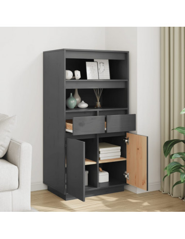 Credenza Grigia 60x40x116,5 cm in Legno Massello di Pino