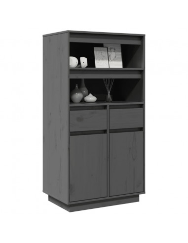 Credenza Grigia 60x40x116,5 cm in Legno Massello di Pino