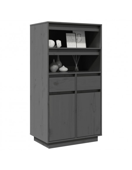 Credenza Grigia 60x40x116,5 cm in Legno Massello di Pino