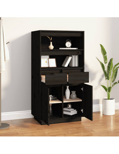 Credenza Nera 60x40x116,5 cm in Legno Massello di Pino