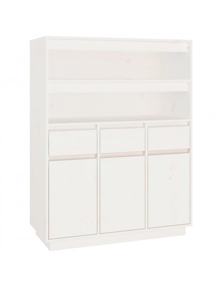Credenza Bianca 89x40x116,5 cm in Legno Massello di Pino
