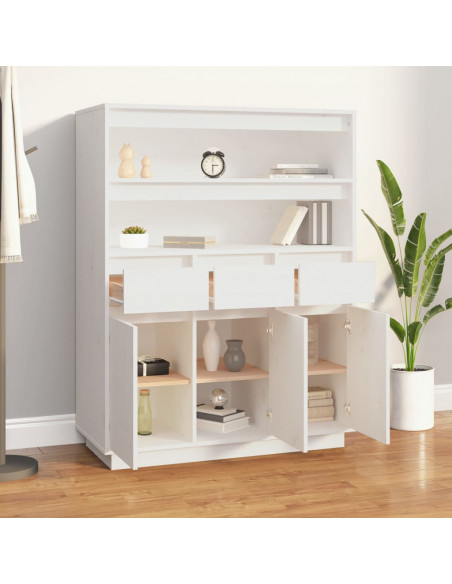 Credenza Bianca 89x40x116,5 cm in Legno Massello di Pino