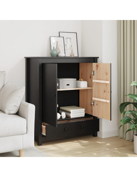 Credenza Nera 83x41,5x100 cm in Legno Massello di Pino