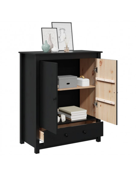 Credenza Nera 83x41,5x100 cm in Legno Massello di Pino