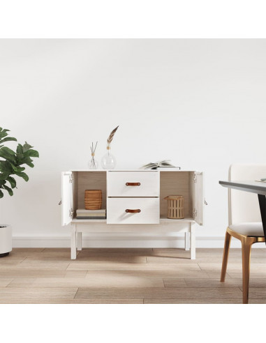Credenza Bianca 110x40x78 cm in Legno Massello di Pino