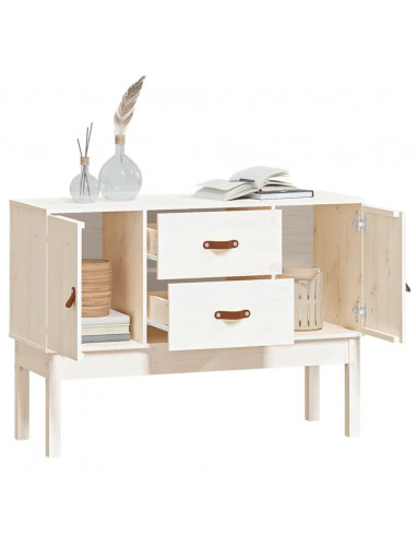 Credenza Bianca 110x40x78 cm in Legno Massello di Pino