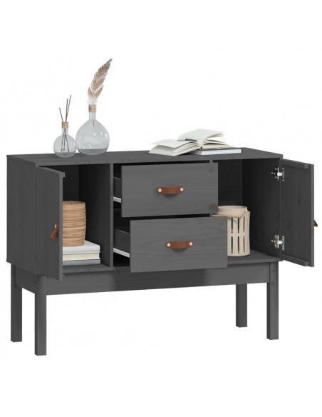 Credenza Grigia 110x40x78 cm in Legno Massello di Pino